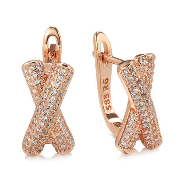 New Filled 14K Rose Gold Micro Inlay AAA Zircon Diamonds Cross Clip Dop Earrings, Fashion Party Fine Jewellery